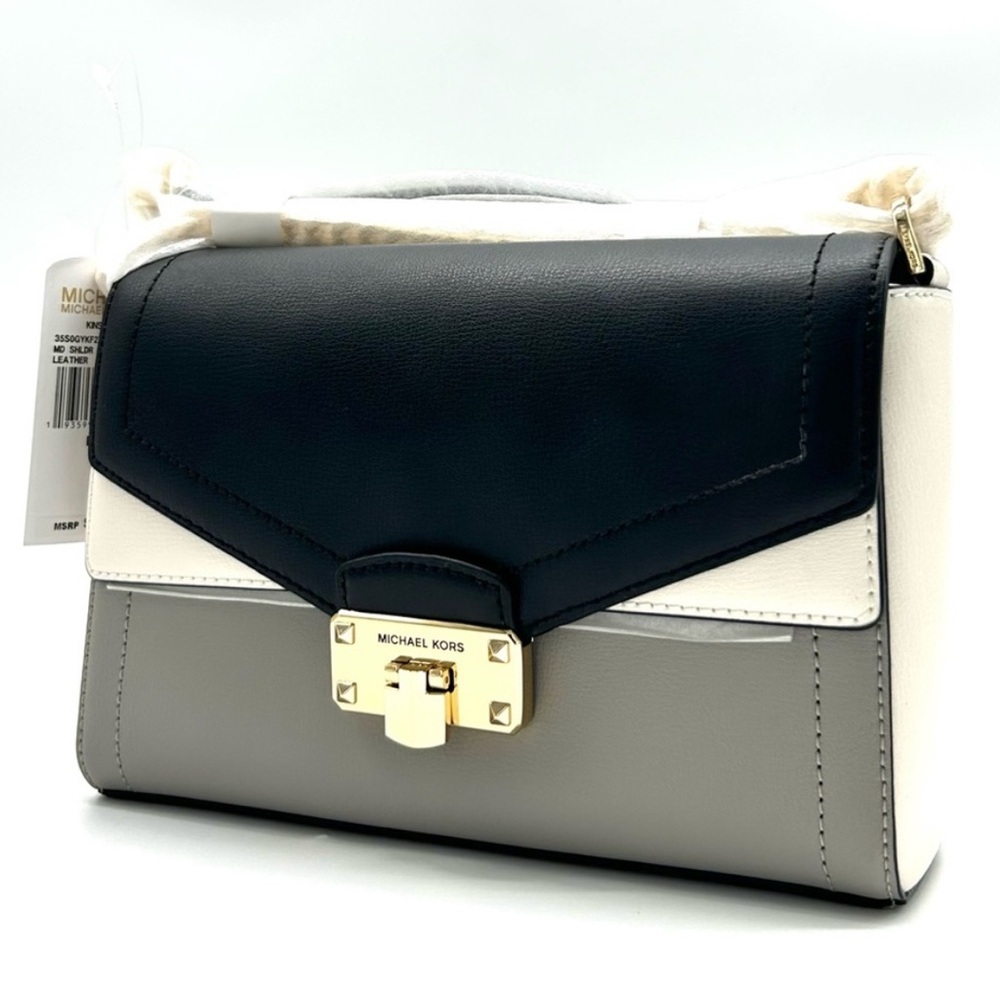 Michael Kors Kinsley leather Medium shoulder Flap Crossbody Bag Optic White